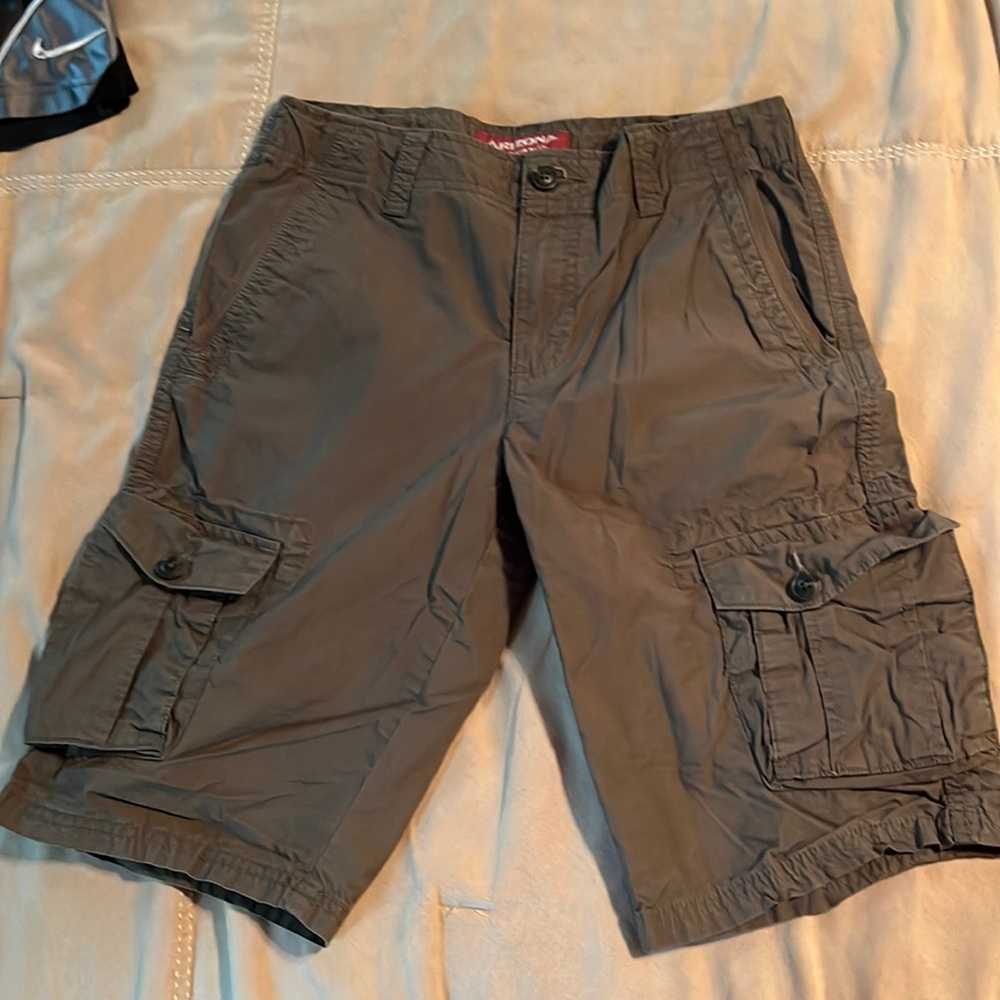 Boys Arizona Jean Co cargo shorts color is greenish brown size 16